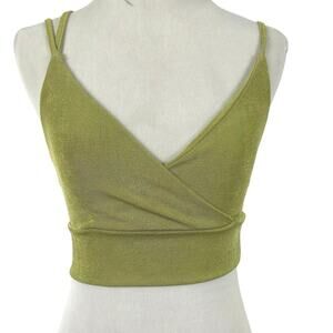 Shein Women Sleeveless Sparkle Crop Tank Top Green Festival Rave Size Small